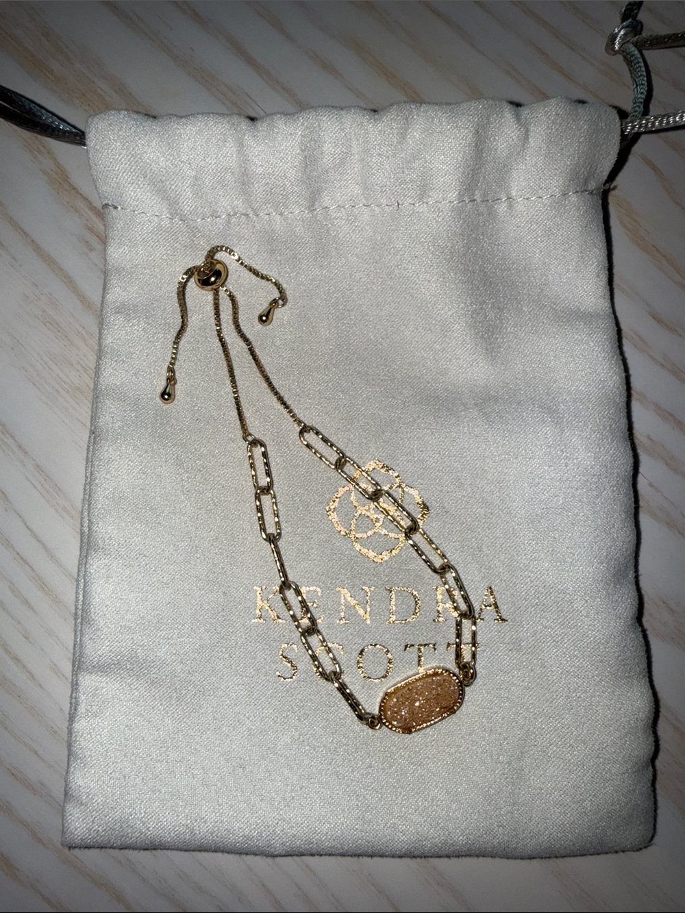Kendra Scott Gold Tone Druzy Paperclip Chain Necklace